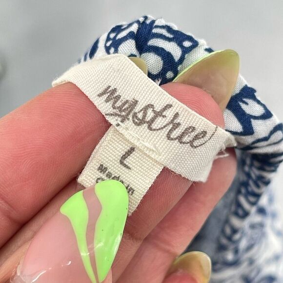 Mystree Blue White Paisley Boho Peasant Dress Large – Off Shoulder Long Sleeve - Picture 12 of 14